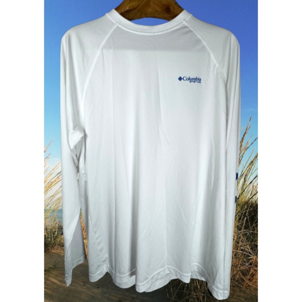 Columbia PFG Shirt Men's Large White Long Sleeve Omni-Shade Fishing Graphic Tee